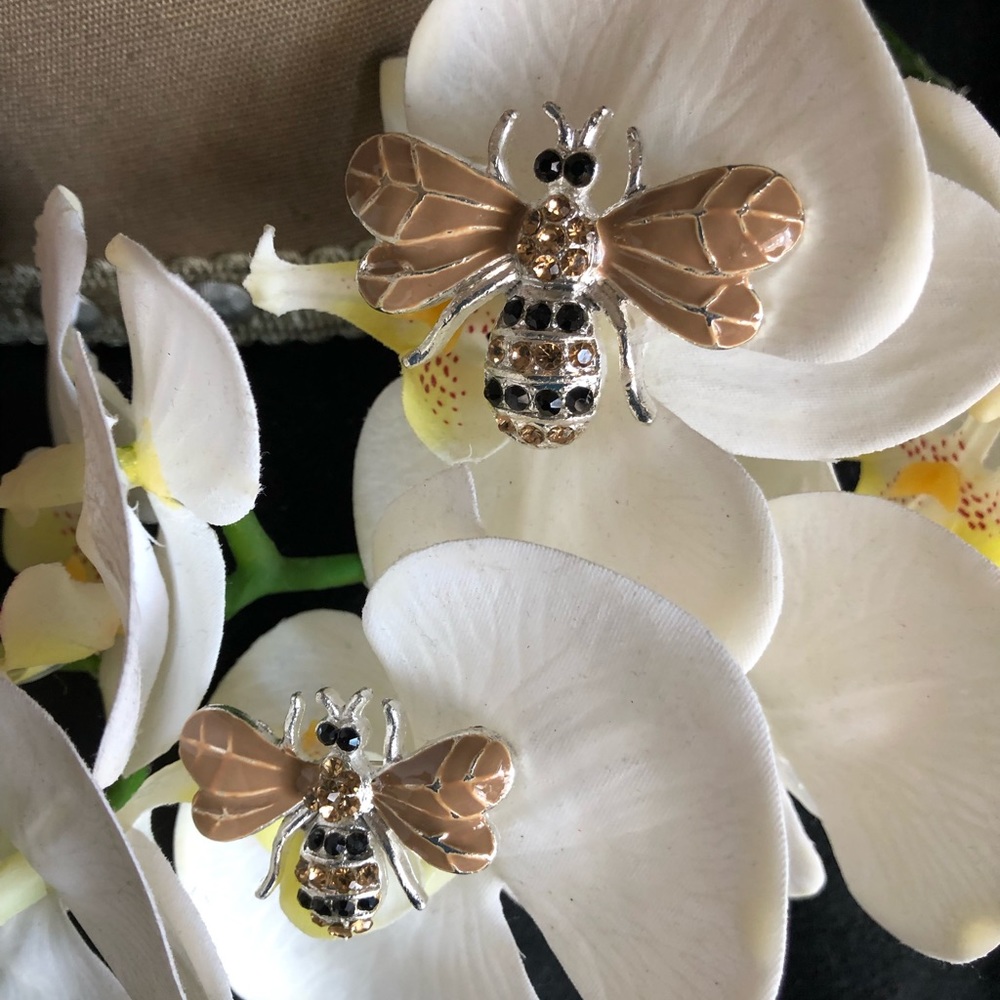 d. stevens - jeweled silver toned bees (set)